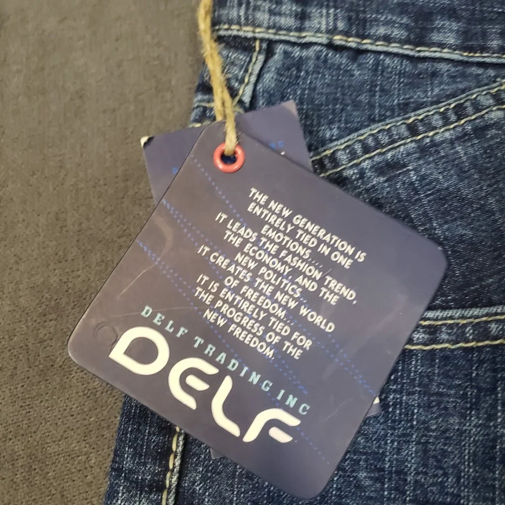 Delf Jeans Mens 36x30 Dark Blue Wide Leg Baggy Y2K Streetwear Denim 6208